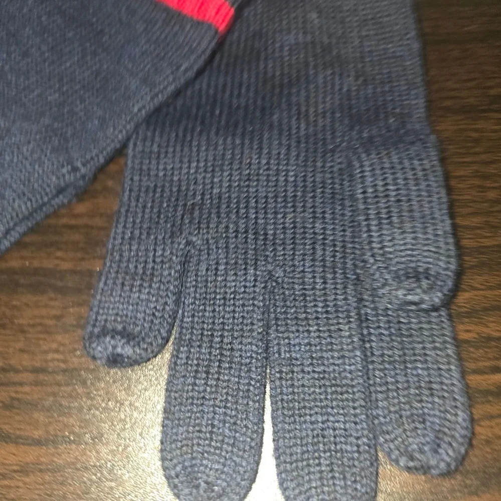 Polo Ralph Lauren Knit Gloves One Size 8-20 Boys Navy Blue 100% Wool Pony Logo